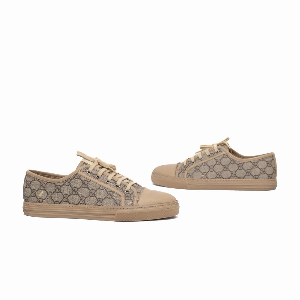 GUCCI Men’s GG Monogram Calfskin Low Top Sneakers Trainers Brown Tan Size : US9